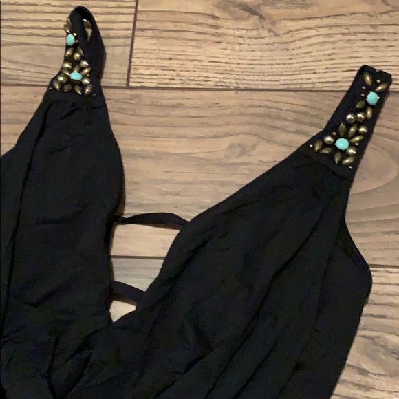 Low Cut One Piece Bathing Suit with Bead Detail - Picture 2 of 8